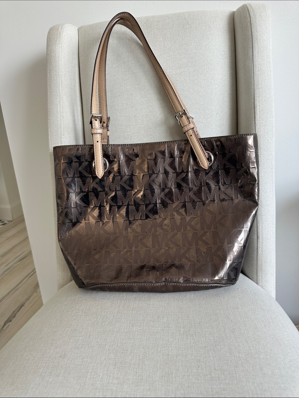 Michael Kors Metallic Bronze MK Logo Tote